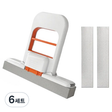 통큰창고 컴팩트한 접이식 미니 행주밀대 본체 + 헤드 2p 세트 화이트 오렌지, 6세트