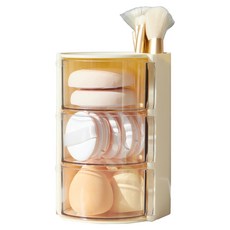 메이크마인 화장품 브러쉬 퍼프 화장대 수납 정리 보관함, 1개, 옐로우크림