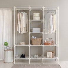 MF MAGIC HOUSE 免螺絲更衣室三層衣架 + 橡膠槌套組, 淺灰色, 1組