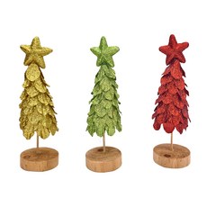 亮蔥聖誕樹擺飾, 黃色 + 綠色 + 紅色, 3個