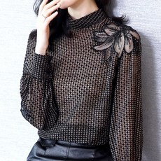 ATTERLIC 燙鑽花朵透視罩衫 00246