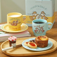 迪士尼 奇奇與蒂蒂 馬克杯 250ml 2款 + 盤子 2款 套組, 混合色, 1套