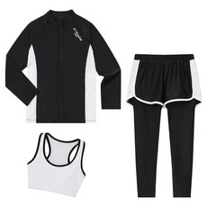 ST.HOLIDAY 女童拉鍊防磨上衣 + 上衣 + 雙層水上運動緊身褲套組