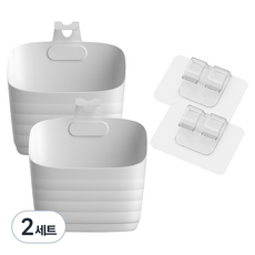 Joy BERRY 廚房浴室壁掛式大型收納籃 2入 + 黏著貼片 2入, 白色, 2套