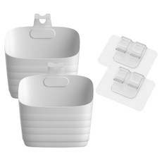 조이베리 주방 욕실 벽걸이 수납바구니 대형 2p + 접착패드 2p, 화이트, 1세트