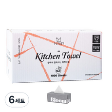 JubanguiPumgyeok 抽取式廚房紙巾+印花面紙盒 隨機出貨, 1000張, 6組