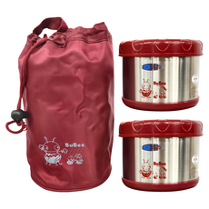 三光牌 新蘇香 二層高真空304不鏽鋼保溫飯盒 附提袋 KK-1000B, 紅色, 2個