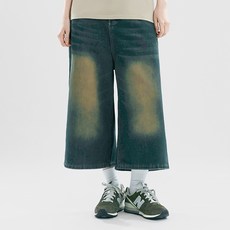 엘쏘 여성용 빈티지 워싱 통 와이드 버뮤다 7부 숏 팬츠