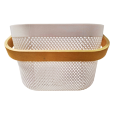 北歐簡約風木把手收納提籃 單把手款 白色, 25 x 26 x18cm, 1個