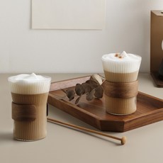 Samho Glass Glassco 木質杯套咖啡杯 310ml SH2023-1 2入, 1個, 透明