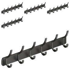 AHOYE 壁掛免釘高低雙排無痕掛勾, 黑色, 5個
