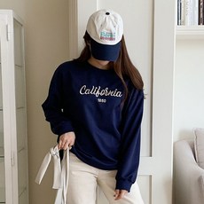 플랜데이 여성용 루즈핏 데일리 캘리포니아 자수 레터링 맨투맨