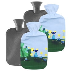 fashy 雙面條紋保溫熱水袋 2L 顏色隨機出貨 + 保護套組, 2套