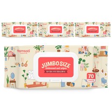 탐사 점보 사이즈 도톰한 엠보싱 물티슈 캡형, 4세트, 70매입, 50g