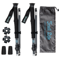 Trail Life 登山杖 2支 + 保護蓋 2個 + 橡膠腳墊 2個 + 收納袋組合, 灰色