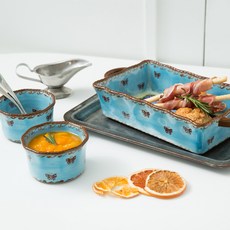 PAWIE 蝴蝶花園碗套組 3p, 小羊皮球 2p + 籃子, 鈷藍色