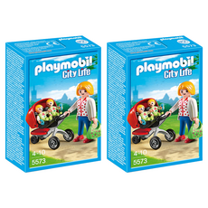 Playmobil 摩比人 媽媽與雙胞胎公仔 5573, 2個