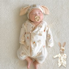 韓國 ikii 嬰幼兒柔軟純棉鏤空新生兒長袖連身衣套裝