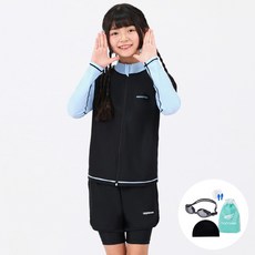 aquatica 防曬拉鍊泳衣 AQAJJ451 + 三分水陸兩用褲 AQA420 + 一般用泳鏡 5件組