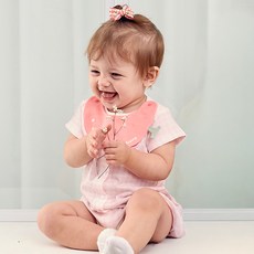 agabang 新生兒用Shu-a短袖棉質連身衣 + 圍兜 + 包裝 + 購物袋禮盒組