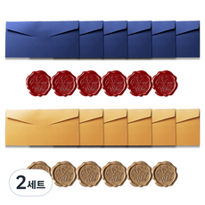 MAME 零用錢信封 2款 x 6入 + 蜜蠟封蠟貼紙 2款 x 6入 套組, 深藍色, 金色(信封), 棕色, 紅色(封蠟貼紙), 2套