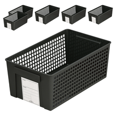 INOMATA 標記整理籃 4671, M, 黑色, 6個 - 居家收納好幫手