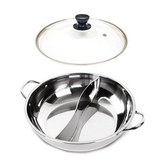 電磁爐適用鴛鴦鍋+鍋蓋, 30cm, 銀色, 1組