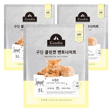 구딘 응고형 클린캣 벤토나이트 고양이 모래, 5L, 3개, 레몬향
