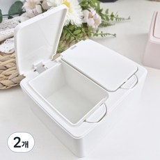 多用途一鍵式小物整理盒 深款, 2個, 白色