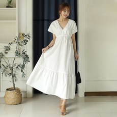 빼빼 V포인트 통기성 롱 반팔 원피스