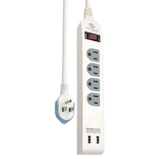 WeiTien 威電 1開4座3孔 + 雙USB延長線, 1.8m, 白色, 1個