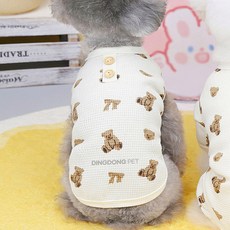 DING DONG PET 小熊鬆餅格紋無袖T恤, 象牙白