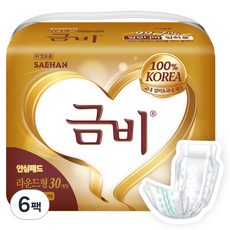 Geumbi 男女通用圓形襯墊式尿布, FREE(onesize), 6個, 30入