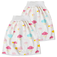 日本竹纖維隔尿裙/隔尿褲/防水學習褲, 繽紛雲朵 淺粉色, 2件