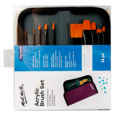 Mont Marte 蒙瑪特 壓克力尼龍畫筆10支組 附筆袋, 扁峰1號 + 扁峰3/4號 + 扁峰6號 + 扁扁峰4號 + 扁圓峰12號 + 扇峰2/0號 + 斜峰1/4號 + 圓峰1號 + 圓峰6號, 1組