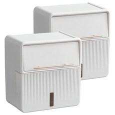 hillo 이지 무타공 휴지 걸이 방수 수납함 케이스, 화이트, 2개