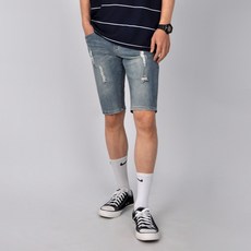 Guystory 男款大尺碼破壞風彈性WAKE牛仔短褲