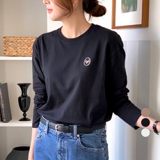 afinar 女性Logo刺繡寬鬆版長袖T恤