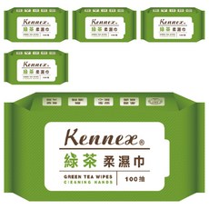 KENNEX 肯尼士 綠茶柔濕巾 100抽, 無酒精 無螢光劑, 安全放心, 40g, 5包