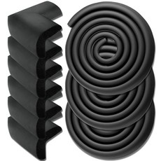 WONDER PAPA 壓花邊條防撞條 3入 + 轉角防撞墊 6入 套組, 黑色, 1套