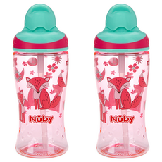 Nuby Tritan TT孩童吸管杯, 春花狐狸(薄荷綠), 2個, 360ml