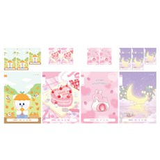 morning glory 小學1-2年級空白筆記本 17行 B 4款 + 2入組, 3套, 月光景 + 草莓兔 + 軟橘 + 毛球愛心蛋糕 + 隨機出貨2入