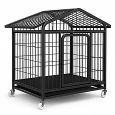 方管加粗室內寵物狗籠 屋頂款, 黑色, 1個