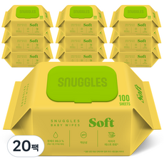 스너글스 소프트 유아용 피부 저자극 인증 아기물티슈 캡형, 20팩, 100매, 35g