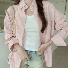 肌理感寬鬆透氣防曬襯衫, 肩寬52cm 胸寬58cm(胸圍需X2) 全長70cm 袖長54cm, 粉色