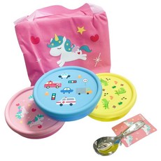 KOM 316不鏽鋼兒童隔熱碗, 款式隨機(汽車/恐龍/獨角獸), 矽膠上蓋 + 湯匙 + 便當袋, 1組