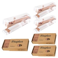 TUCO.B 透明方形訂書機+釘書針 1000入組, 玫瑰金, 3套