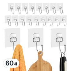 ARYKO 免打孔黏貼式掛鉤, 60個, 透明