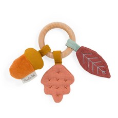 Moulin Roty 手搖鈴 天然木材圓環 橡樹葉 沙沙紙 鈴鐺橡子 觸覺聽覺視覺感官覺醒, 葉子音樂, 1個