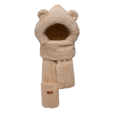 Kipopo 用品 滑雪板 滑雪 防寒 壓花 帽子 圍巾 手套 一體成型, 卡其色, 1個